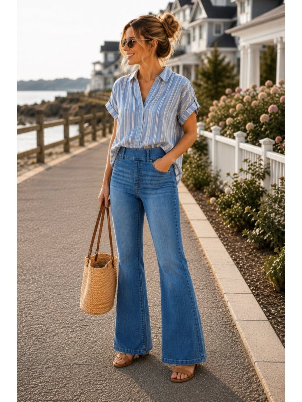 Spanx Blue Denim Flared Leg Stretch Jeans Womens Large